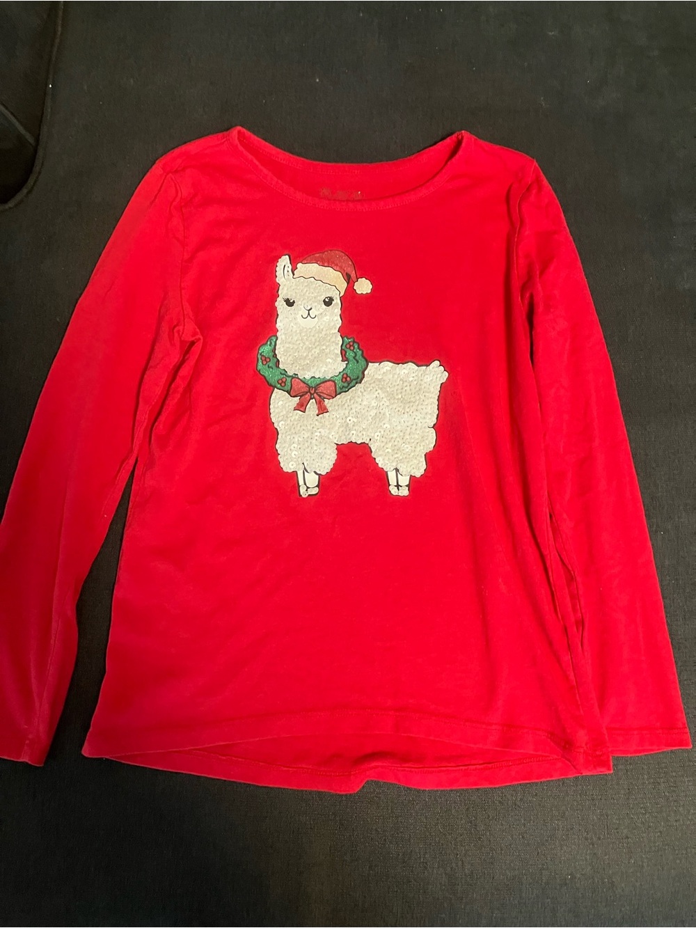 Place Girls Red Long-Sleeve Holiday Llama Top